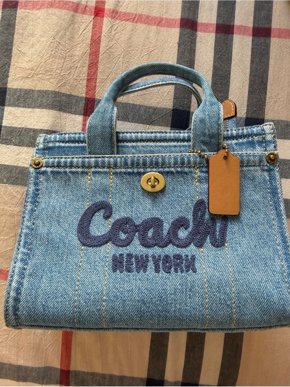 Coach Light Blue Denim Embroidered New York Tote